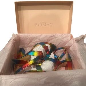 NEW Alexandre Birman Clarita Rainbow Metallic Platform Heels - Size 37.5 [7.5]